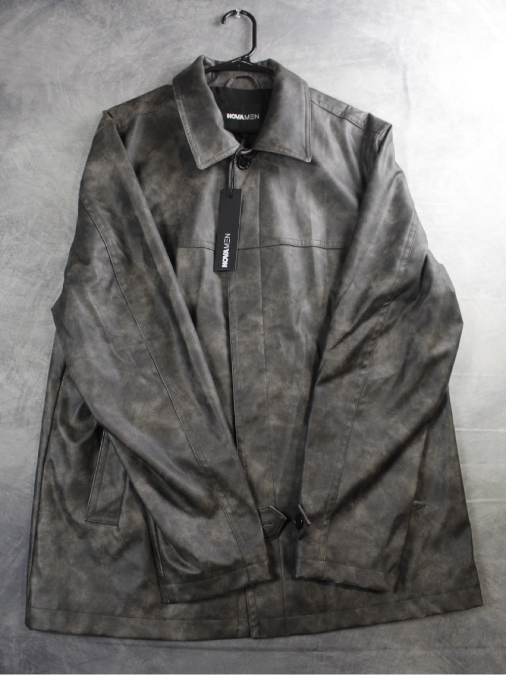 NovaMen Faux Leather Jacket Large L Black Distressed Vintage Wash Moto Shacket